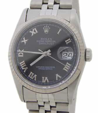 Mens Rolex Stainless Steel Datejust Black Roman Dial 16234 (SKU X925396AMT)
