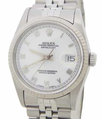 Mens Rolex Stainless Steel Datejust White Roman Dial 16234 (SKU S702888AMT)