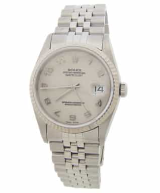 Mens Rolex Datejust Stainless Steel Watch Ivory Arabic Dial Model 16234 (SKU U260959AMT)