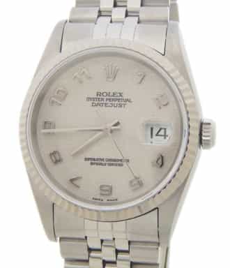 Mens Rolex Datejust Stainless Steel Watch Ivory Arabic Dial Model 16234 (SKU U260959AMT)