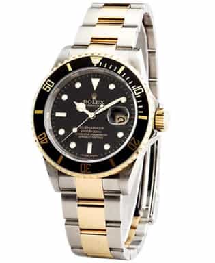 Mens Rolex Two-Tone Submariner 16613T with Black Dial & Bezel - Mid 2000s (SKU 16613T111MT)