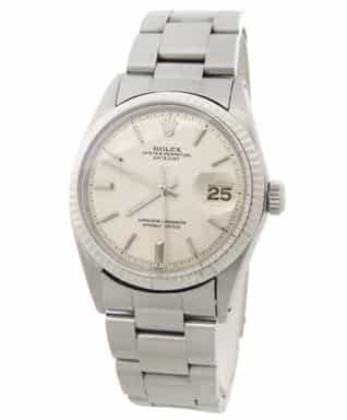 Mens Rolex Stainless Steel Datejust Watch Silver Linen Dial 1601 (SKU 2652072AMT)