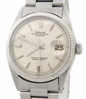 Mens Rolex Stainless Steel Datejust Watch Silver Linen Dial 1601 (SKU 2652072AMT)