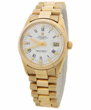 Mens Rolex 14K Yellow Gold Date 15037 Watch with White Roman Dial (SKU 6719388AMT)