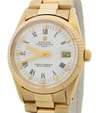 Mens Rolex 14K Yellow Gold Date 15037 Watch with White Roman Dial (SKU 6719388AMT)