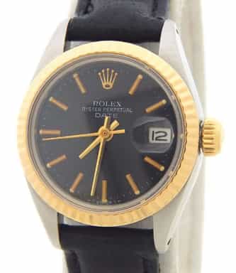 Ladies Rolex Two-Tone Date Watch Model Ref. 6916 with Black Dial (SKU 7064644BLAMT)