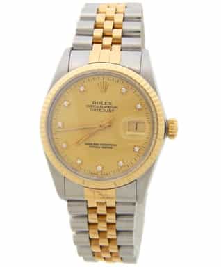 Mens Rolex Two-Tone 18K/SS Datejust Gold Champagne Diamond Dial 16013 (SKU 7580208AMT)