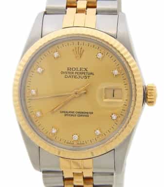Mens Rolex Two-Tone 18K/SS Datejust Gold Champagne Diamond Dial 16013 (SKU 7580208AMT)