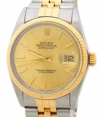 Mens Rolex 2Tone Datejust 16013 Watch with Gold Champagne Dial (SKU 8983114AMT)