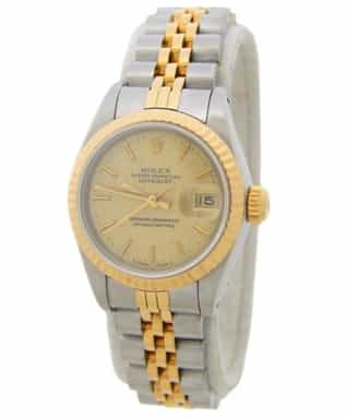 Ladies Rolex Two-Tone 18K/SS Datejust Gold Champagne Linen Dial 69173 (SKU 9813798AMT)