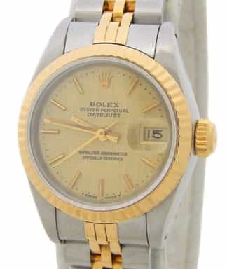 Ladies Rolex Two-Tone 18K/SS Datejust Gold Champagne Linen Dial 69173 (SKU 9813798AMT)