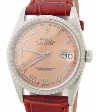 Mens Rolex Stainless Steel Datejust Salmon Roman Dial 16200 Watch (SKU E334277AMT)