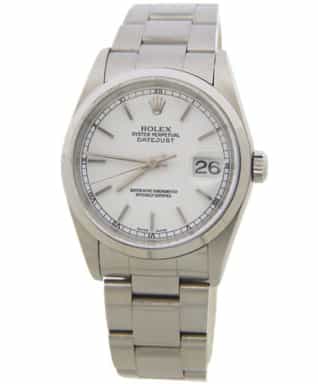 Mens Rolex Stainless Steel Datejust Watch with White Dial 16200 (SKU 16200FPAMT)
