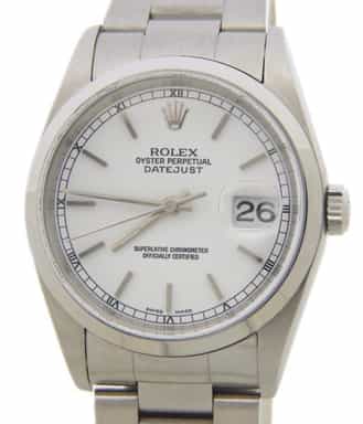 Mens Rolex Stainless Steel Datejust Watch with White Dial 16200 (SKU 16200FPAMT)
