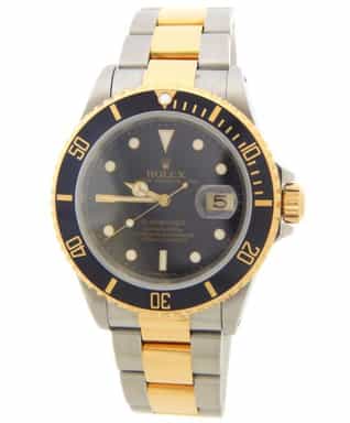Mens Rolex Two-Tone 18K/SS Submariner Black Bezel and Dial 16613 (SKU U473304AMT)