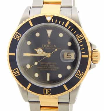 Mens Rolex Two-Tone 18K/SS Submariner Black Bezel and Dial 16613 (SKU U473304AMT)