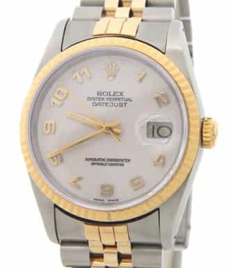 Mens Rolex Two-Tone Yellow Gold/ Stainless Steel Datejust White Arabic 16233 (SKU X457590AJAMT)