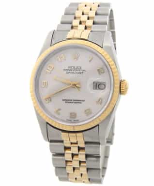 Mens Rolex Two-Tone Yellow Gold/ Stainless Steel Datejust White Arabic 16233 (SKU X457590AJAMT)