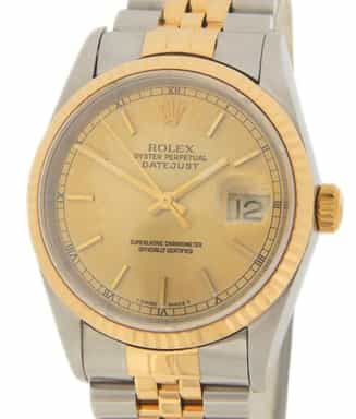 Mens Rolex Two-Tone 18K/SS Datejust Watch Champagne Dial 16233 (SKU 16233FPJAMT)