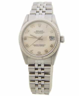 Mid Size Rolex Stainless Steel Datejust Watch with Mother of Pearl Arabic Dial 68274 (SKU U512925AMT)