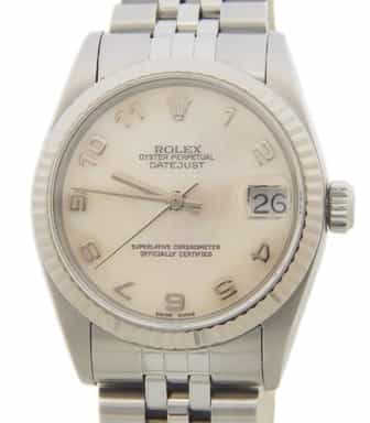 Mid Size Rolex Stainless Steel Datejust Watch with Mother of Pearl Arabic Dial 68274 (SKU U512925AMT)