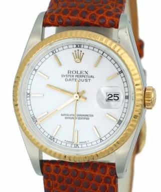 Mens Rolex Two-Tone 18K/SS Datejust Watch White Dial 16233 (SKU E540560AMT)