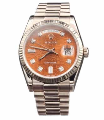 Mens Rolex 18K White Gold Day-Date President 118239 with Havana Brown Diamond Dial (SKU P888034AMT)