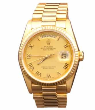 Mens Rolex 18K Gold Day-Date President Watch Gold Champagne Roman Dial 18238 (SKU W327113AMT)