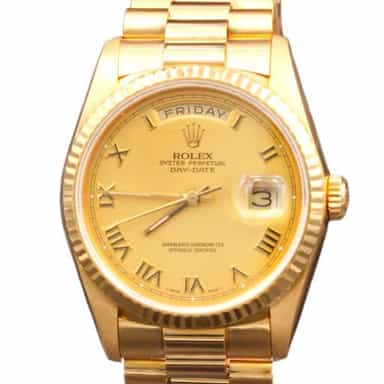 Mens Rolex 18K Gold Day-Date President Watch Gold Champagne Roman Dial 18238 (SKU W327113AMT)
