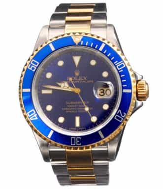 Mens Rolex Two-Tone 18K/SS Submariner Watch Blue Dial 16613T (SKU Z878762FPAMT)