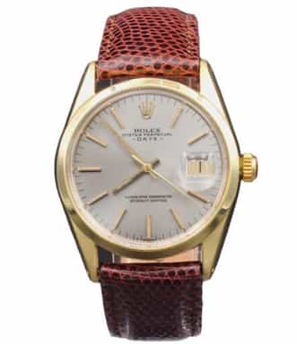 Mens Rolex Gold Shell Date Watch with Slate Gray Dial 1550 (SKU 3131784AMT)