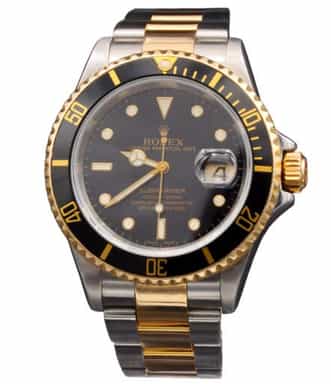 Mens Rolex Two-Tone Submariner 16613T Watch with Black Dial & Bezel - Mid 2000s (SKU BD370416AMT)