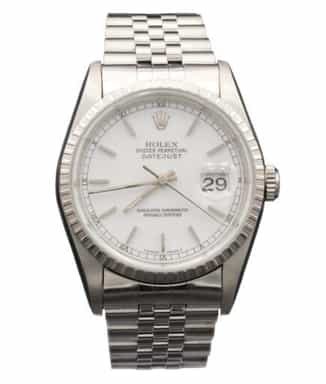 Mens Rolex Stainless Steel Datejust Watch with White Dial 16220 (SKU 16220FPJAMT)