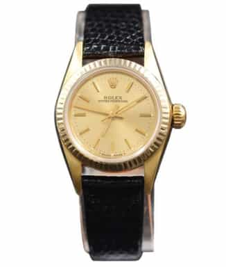 Ladies Rolex 14K Yellow Gold Oyster Perpetual 67197 Watch Champagne Dial With Papers (SKU 8900790AMT)
