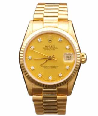 Mid Size Rolex 18K Yellow Gold Datejust Watch Champagne Diamond Dial 68278 (SKU 9039550AMT)