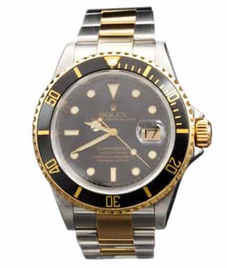 Mens Rolex Two-Tone Submariner 16613T Watch with Black Dial & Bezel (SKU Z899504AMT)