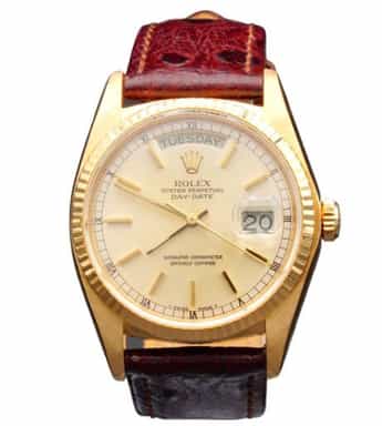 Mens Rolex 18K Gold Day-Date Ref. 18038 Watch with Silver Dial (SKU 5910006BRAMT)