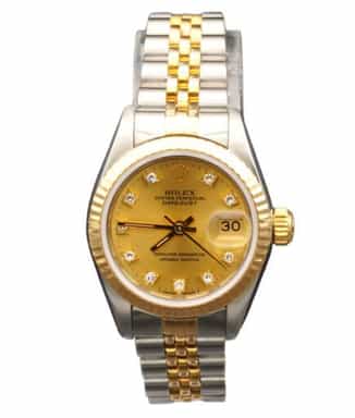 Ladies Rolex Datejust 2Tone 18k Gold & Steel Watch 69173 with Gold Diamond Dial (SKU 9094461FPAMT)