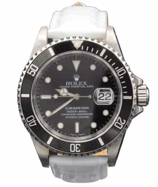 Mens Rolex Stainless Steel Submariner Watch Black Dial White Band 16610 (SKU A795348WAMT)