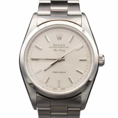 Mens Rolex Stainless Steel Air-King Silver Dial Oyster Band 14000M Watch (SKU F660045AMT)