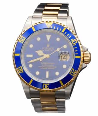 Mens Rolex Two-Tone 18K/SS Submariner Watch Blue Dial 16613T (SKU F873064AMT)