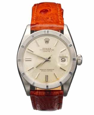 Vintage 1501 Mens Rolex Stainless Steel Date Watch Silver Dial Brown Strap (SKU 914078BRAMT)