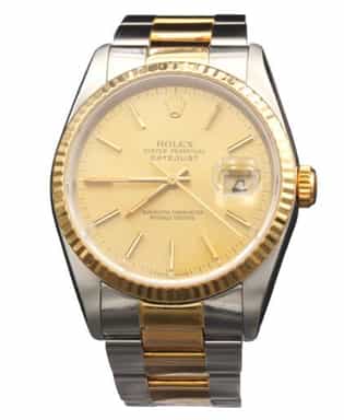 Mens Rolex Two-Tone 18K/SS Datejust Watch Gold Champagne Dial 16233 (SKU E773360OAMT)