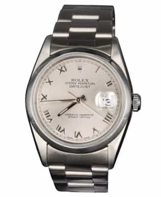 Mens Rolex Stainless Steel Datejust Watch Silver Roman Dial 16200 (SKU A418451AMT)