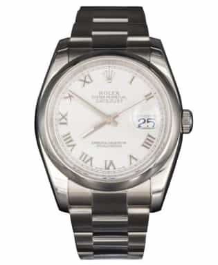 Mens Rolex Stainless Steel Datejust Watch White Roman Dial 116200 (SKU 116200WFPAMT)