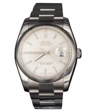Mens Rolex Stainless Steel Datejust Watch Silver Stick Dial 116200 (SKU 116200SFPAMT)