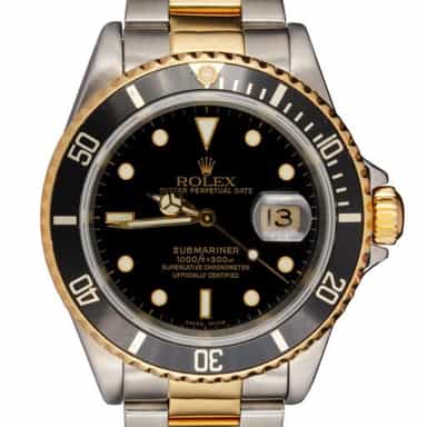 Mens 1990s Rolex 2Tone Submariner Watch Black 16613 (SKU 16613BFPAMT)