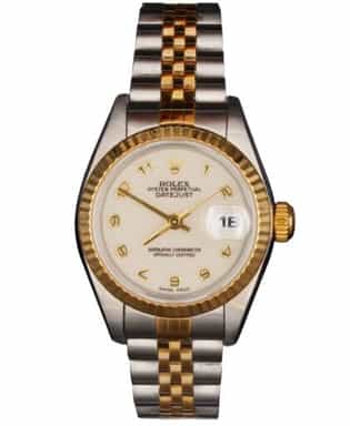 Rolex Datejust 79173 Ladies 18K Gold Steel Watch with Ivory Anniversary Arabic Dial (SKU A214019AMT)