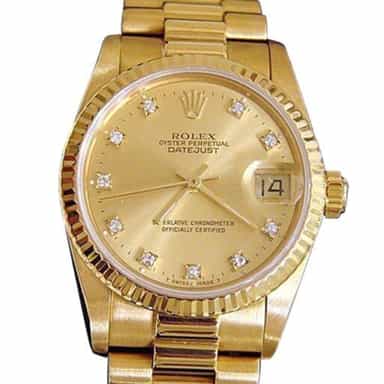 Mid Size Rolex 18K Yellow Gold Datejust Champagne Diamond 68278 (SKU R541045MT)