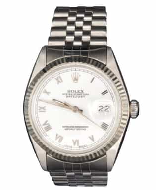 Mens Rolex Stainless Steel Datejust Watch White Roman Dial 16014 (SKU 6132223AMT)